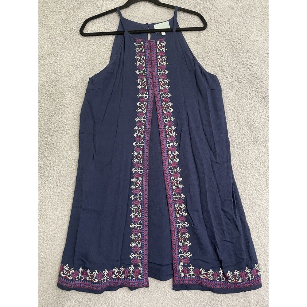 Anthropologie Navy Blue Embroidered Mini Dress